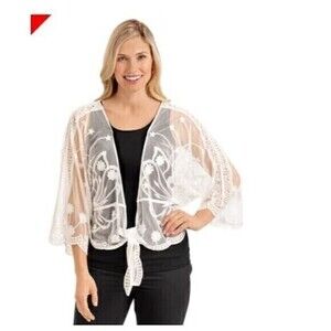 Rebellion Crochet Lace Appliquéd Embroidered Cover Up Wrap Women Sz S Tie-Waist